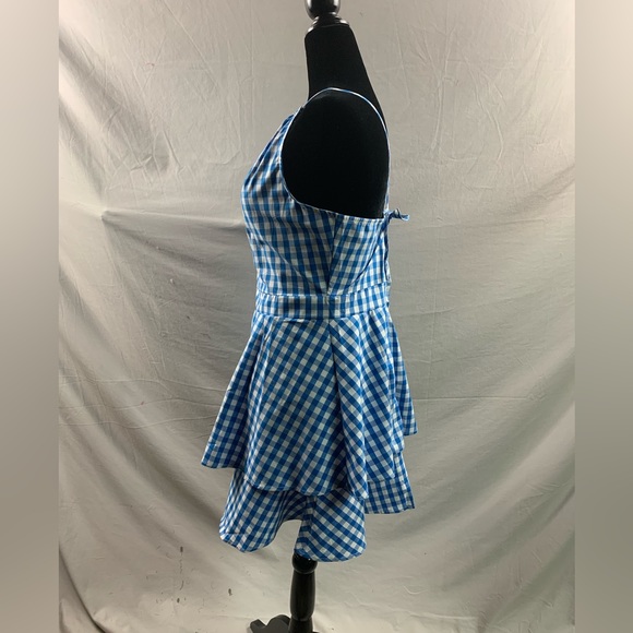 Gingham Print Tie Backless Halter Neck Ruffle Hem Dress - Picture 6 of 8